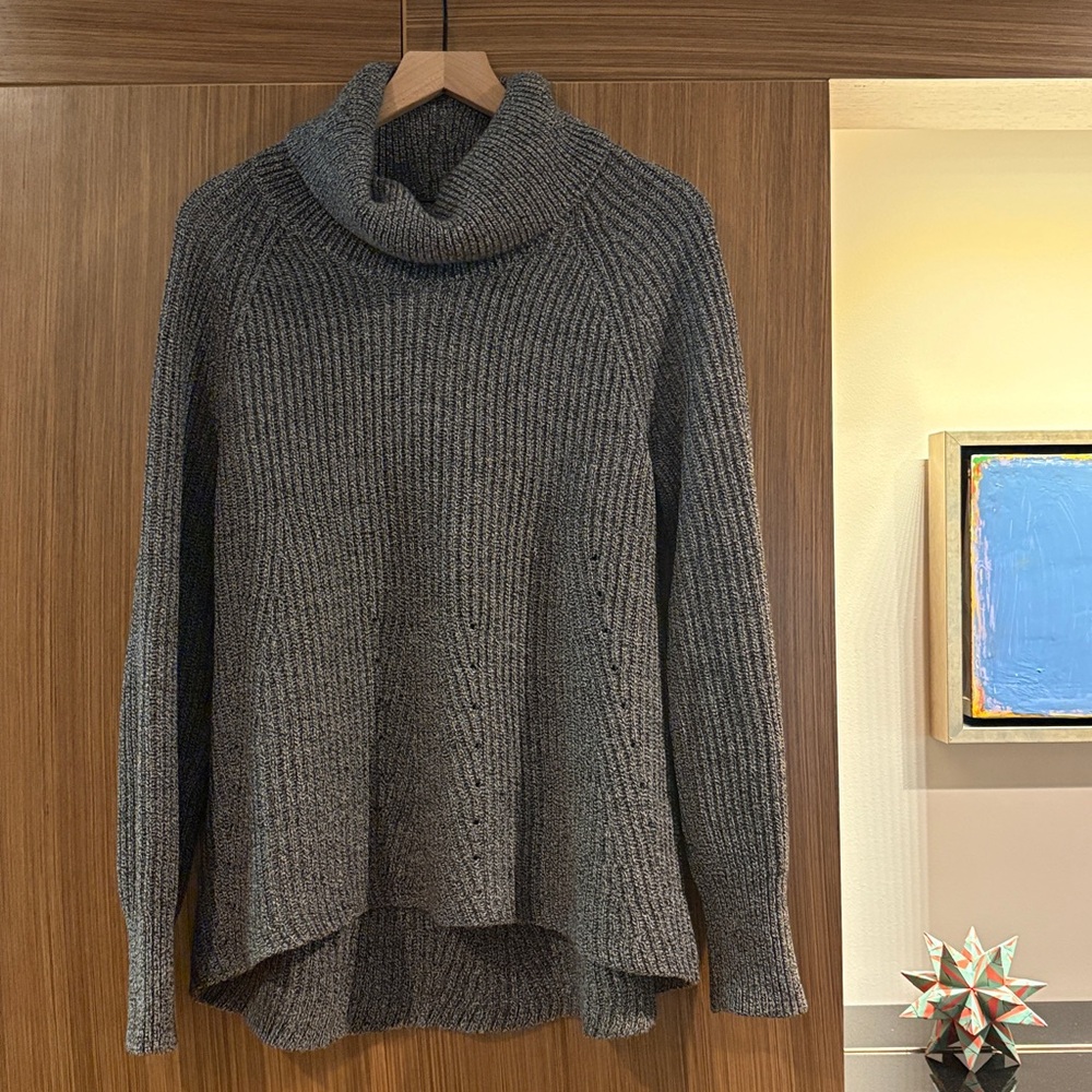 Banana Republic: Italian Yarn Wool Cowlneck Sweater, Large, Heathered Navy